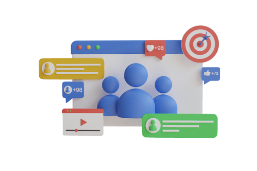 3D Target customer concept. Customer attraction campaign, accurate promo, advertising. Search and attraction of the target audience. Promotion in social networks. 3d rendering png