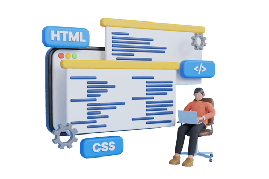 Website programming and coding. Web development and coding. 3D illustration of web Development, programming, and coding. 3d rendering png
