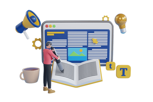 Writing text content. Monitor computer with text file editing concept. Creative writing, storytelling, copywriting, online education. 3d illustration. png