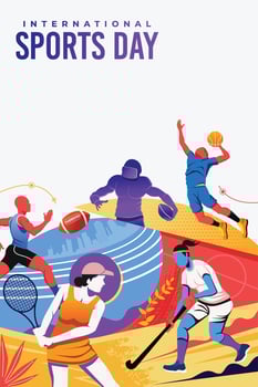 Sports Day Poster Background . International Sports Day Illustration. Graphic Design for the decoration of gift certificates, banners, and flyer vector