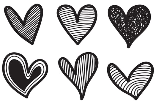 Doodle Hearts, hand drawn love hearts. Vector illustration.