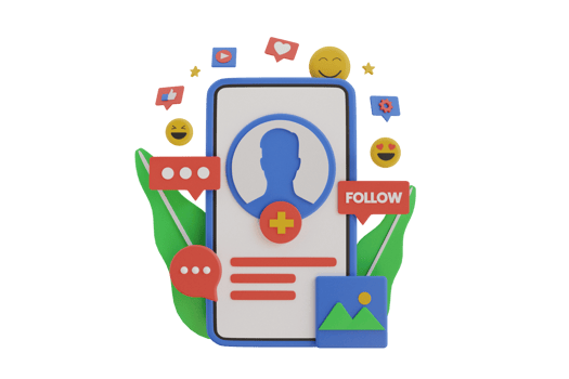 social media profile, follow button. 3d Social media platform, online social communication concept. Comment and Follower. 3d rendering. png