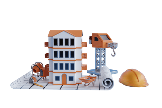 3d render of construction concept. 3d illustration of building construction equipment. png