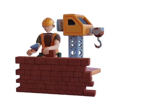 3d builder laying down bricks.3d man construction worker with building material. 3d illustration png