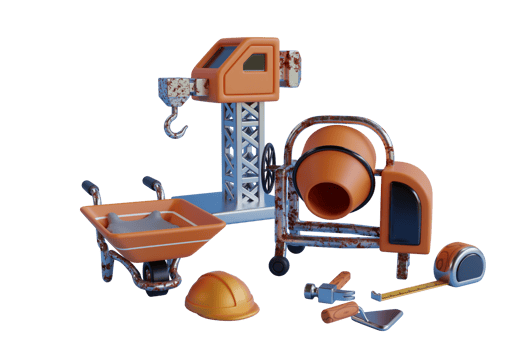 3d render of construction concept. 3d illustration of building construction equipment. png