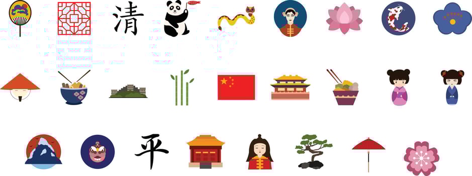 Flat China Icons Set vector