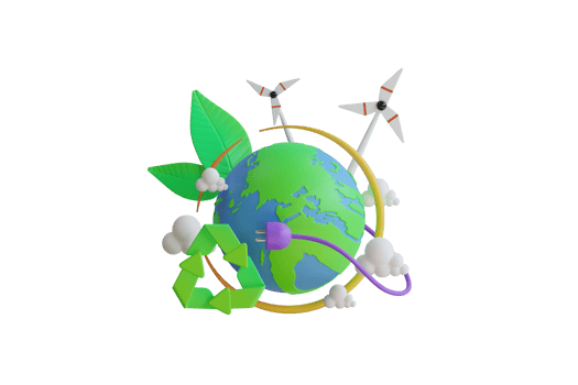 Alternative source of electricity concept with World globe,solar panels,wind turbine and Seedling.smart energy saving,Happy earth day,World environment day,Eco friendly. 3d illustration png