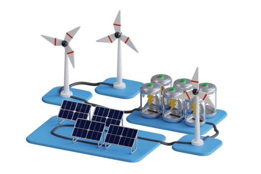 Eco energy. Green eco friendly and save energy concept design. Ecology, solar renewable energy, solar panel, wind renewable energy, wind generator, mill, propeller. 3d illustration png