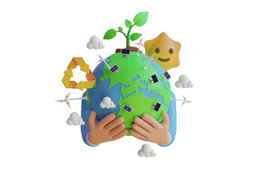 3d illustration of Green Energy. Globe Earth Planet and Green Energy Concept. Alternative source of electricity concept with World globe,solar panels,wind turbine and Seedling. 3d illustration png