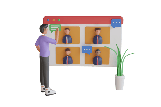 3D Illustration of Video Conferene, Online Meeting, Work Form Home. People on computer screen taking with colleague. 3d rendering png