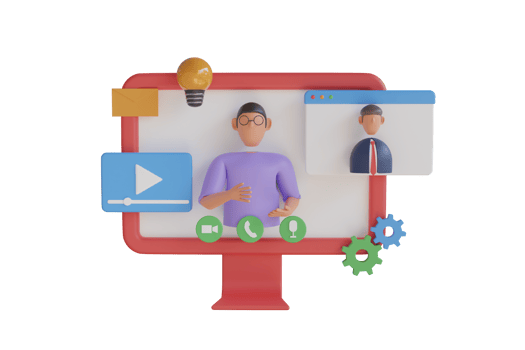 3D Online Video call conference, working from home, social distancing, business discussion. Video conference interface. Online meeting. 3d rendering png