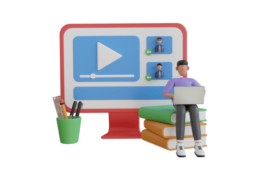 Online education concept. Digital Video Online Education on laptop. Online training courses, retraining, specialization, tutorials. 3d illustration png