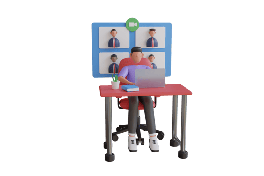 3D illustration of online work conference. Online meeting, virtual conference, video call, briefing, teleconference, web video conference. 3d rendering png