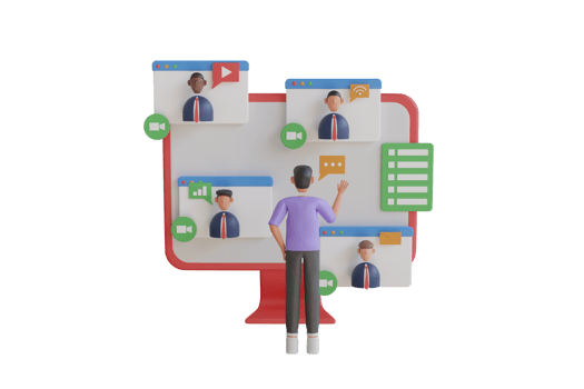 3D Illustration of Online Video Meeting, Remote Working From Home. communication via the Internet. People at business training. 3d rendering png