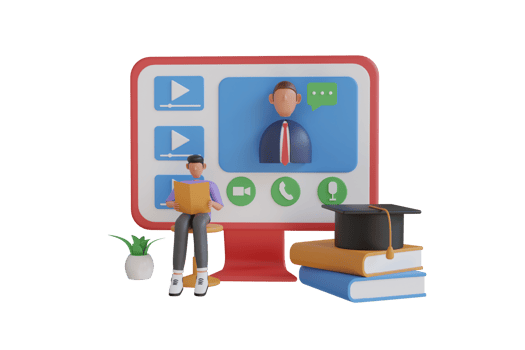Online Exam Test 3D Illustration. 3d online exam or course concept with books and computer. Online questionnaire. Exam quiz application, people in online voting. 3d illustration png