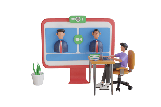3d online exam or course concept with books and computer. Online questionnaire. Exam quiz application, people in online voting. 3d illustration png