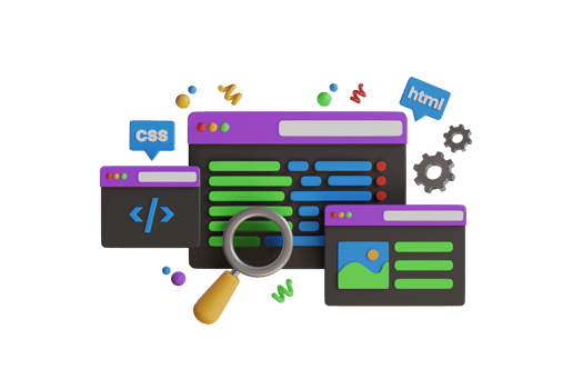 3D monitor with user interface elements for web design Software creator. Web development, application design, coding, and programming on laptop concept. 3D rendering png