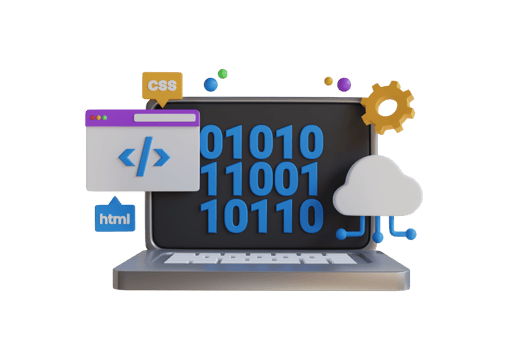 3D Illustration of Website programming. 3D Render web development, software development, web design, coding and programming. 3D rendering png