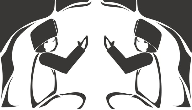 The illustration background with the theme of Ramadan and Eid al-Fitr, Eid al-Adha, has a picture of a Muslim praying vector
