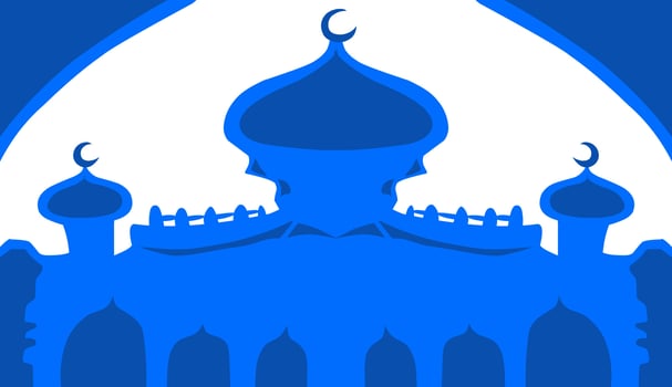 The illustration background with a Ramadan and Eid themed design, has a blue mosque image vector
