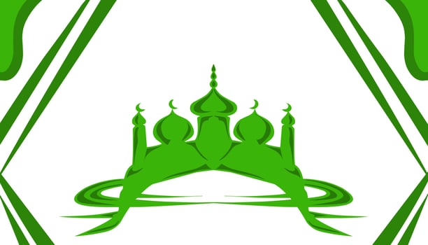Background Illustration of the theme of Ramadan and Eid al-Fitr and Eid al-Adha, with the image of a green mosque vector