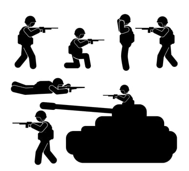 Military vector illustration, Army soldiers, Military silhouettes ,war illustration