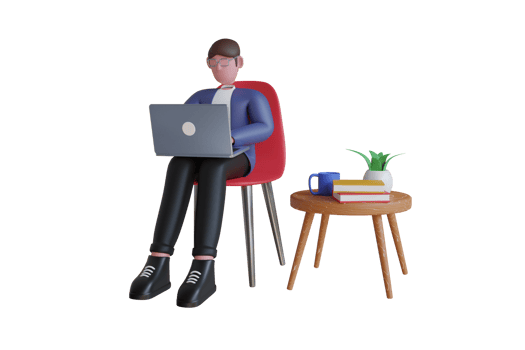 3D Illustration of Businessman working on laptop computer and drinks cofee in office. 3D illustration png