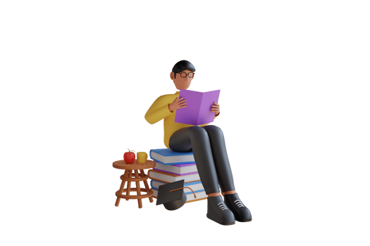3D Illustration of reading books. boy reading a book. Study and education concept.Exam Preparation.  3d illustration png