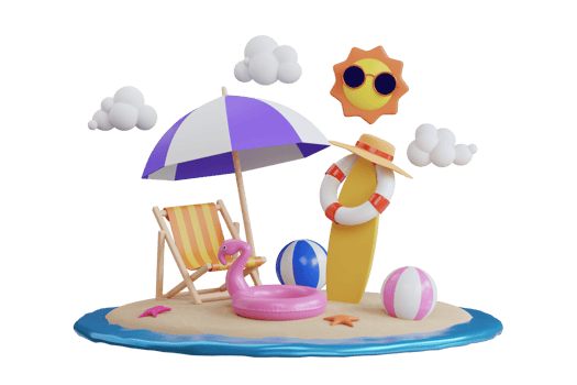 Summer vacation. beautiful summer on tropical beach. Summer and travel vacation concept with beach chair and umbrella. 3d illustration png