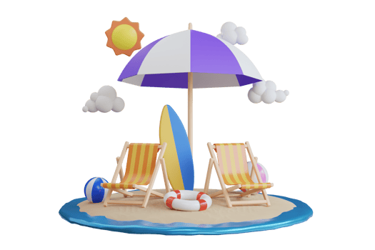 Summer and travel vacation concept with beach chair and umbrella. summer vacation concept. Summertime background. 3d illustration png