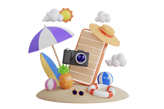 Summer Holiday Smart Phone 3D illustration. Travel and Summer vacation concept. summer beach on smartphone. 3d illustration png