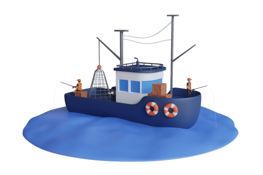 3D Illustration of Man fishing on the boat . fishing boat on water disk. Fishing boat and fisherman. 3d illustration png