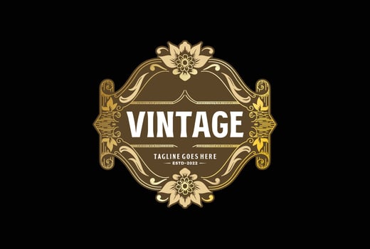 Circular Vintage Flower Border Frame Vintage Royal Crown Badge Emblem Stamp Label Logo Design Vector