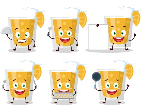 Cartoon character of e orange juice with various chef emoticon vector
