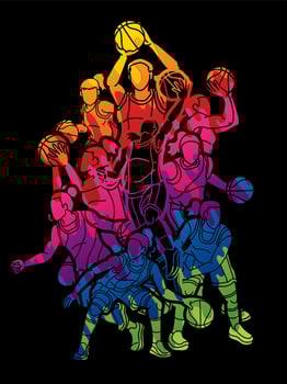 Group of Basketball Women Players Colorful Graffiti vector