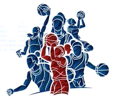Group of Basketball Women Players Action Cartoon Sport Team Graphic Vector