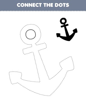 Education game for children connect the dots and coloring practice with cute cartoon anchor printable pirate worksheet vector
