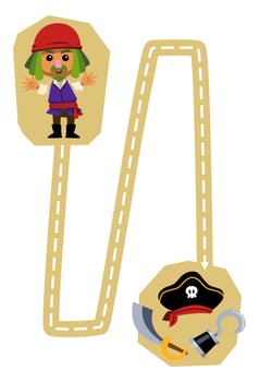 Education game for children handwriting practice trace the lines help cute cartoon man move to hat sword and hook printable pirate worksheet vector
