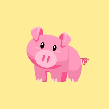 Cute cartoon pig in isolated yellow background vector illustration icon
