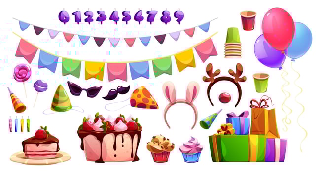 Kid birthday party design elements set on white vector