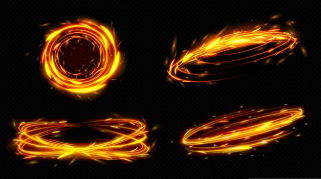 Set of fire circle with light trail glow effect vector