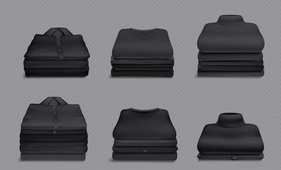Stacks of clean folded black clothes after laundry vector