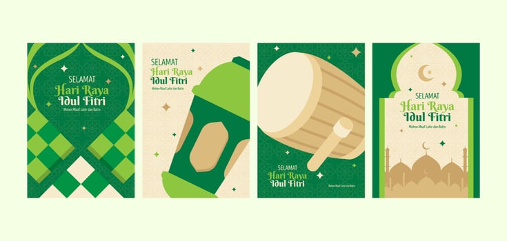 Flat eid al-fitr card collection vector