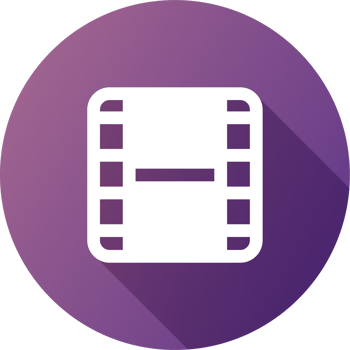 Film icon in flat design style. Film strip signs for multimedia interface. png