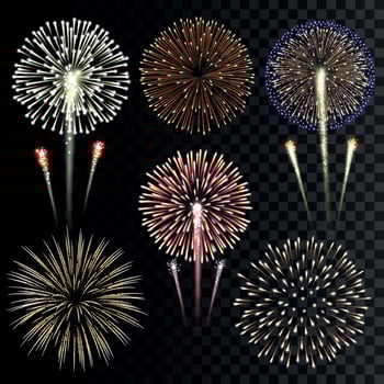 Set of isolated vector fireworks