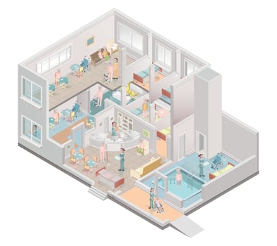 Nursing home. Assisted-living facility. Vector illustration