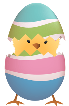 Chick in broken Easter egg with stripe png