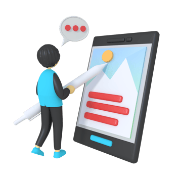3d illustration of a man drawing on a smartphone png