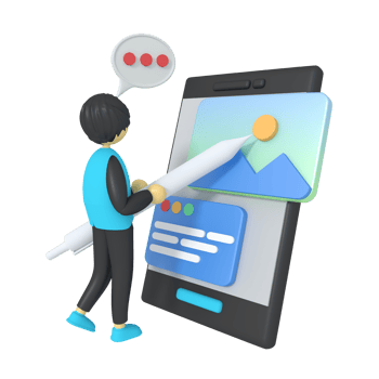3d illustration of a man drawing on a smartphone png