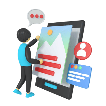 3d illustration of a man drawing on a smartphone png